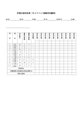 护理分级评估表