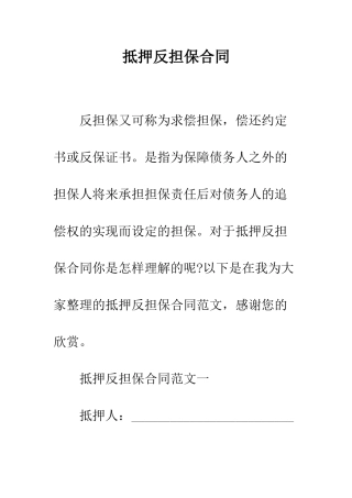 抵押反担保合同--精编范文