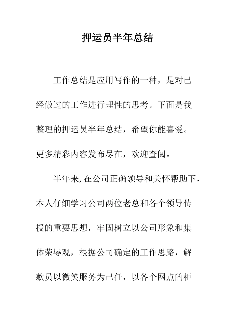 押运员半年总结--精编范文_第1页