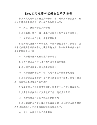 抽放区党支部书记安全生产责任制