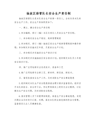 抽放区排管队长安全生产责任制