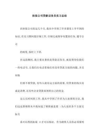 担保公司贷款话务员实习总结