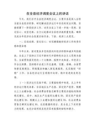 在全县经济调度会议上的讲话