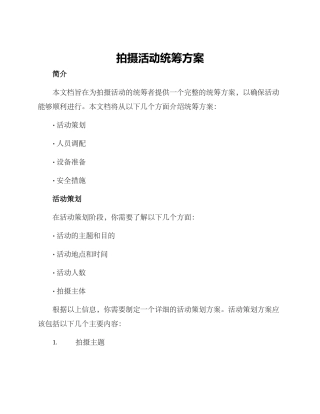 拍摄活动统筹方案