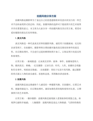 拍摄风格分享方案