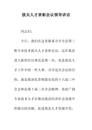 拔尖人才表彰会议领导讲话--精编范文