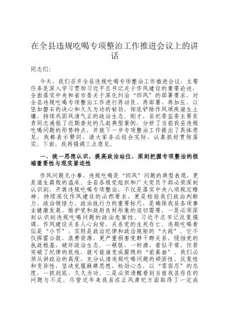 在全县违规吃喝专项整治工作推进会议上的讲话