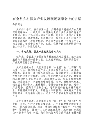 在全县乡村振兴产业发展现场观摩会上的讲话