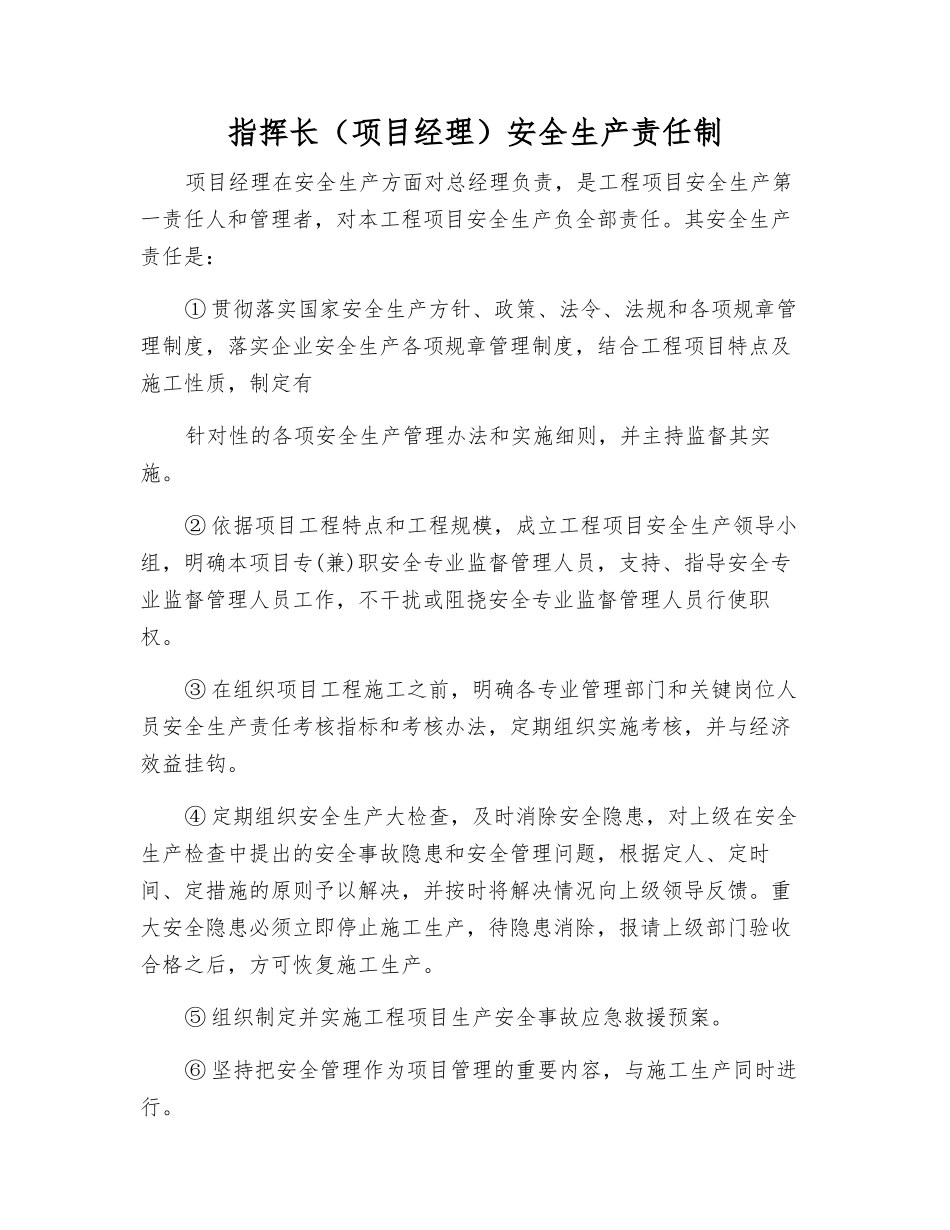 指挥长安全生产责任制_第1页