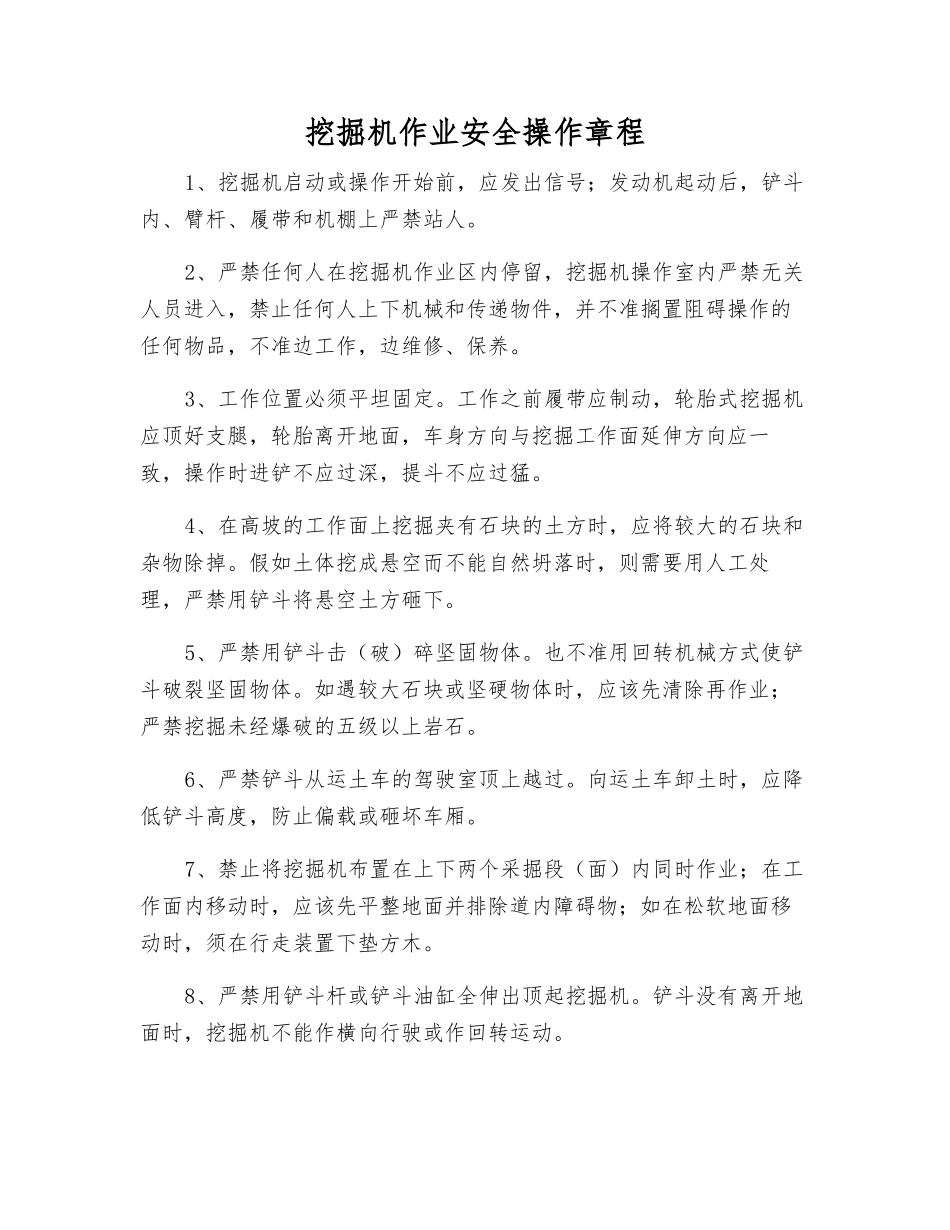 挖掘机作业安全操作规程_第1页