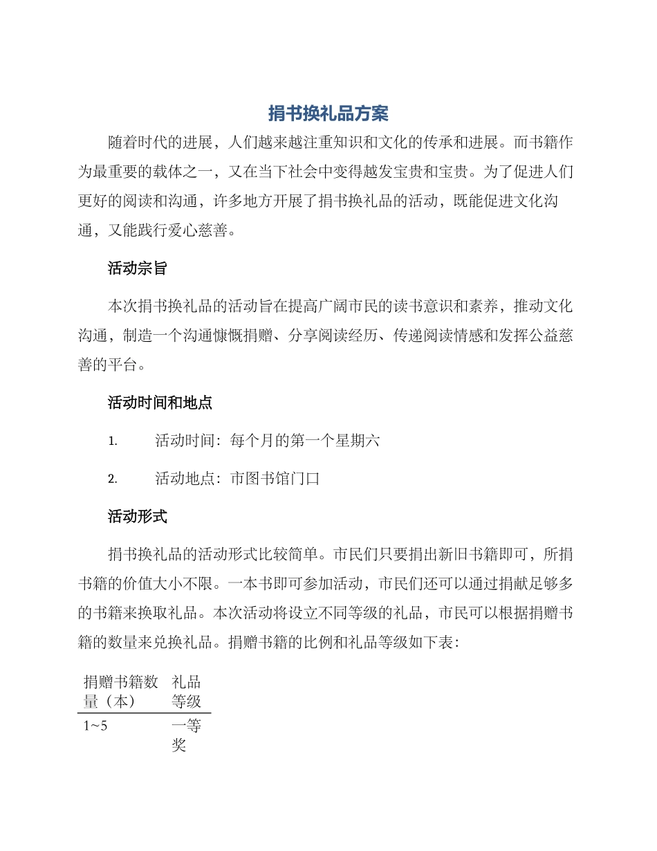 捐书换礼品方案_第1页