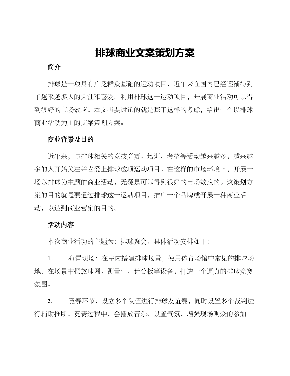 排球商业文案策划方案_第1页