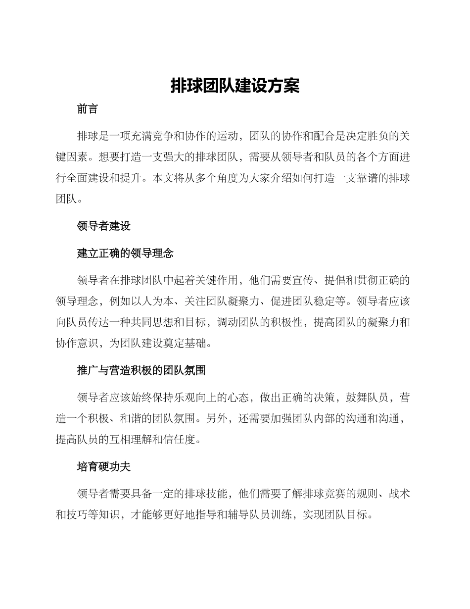 排球团队建设方案_第1页
