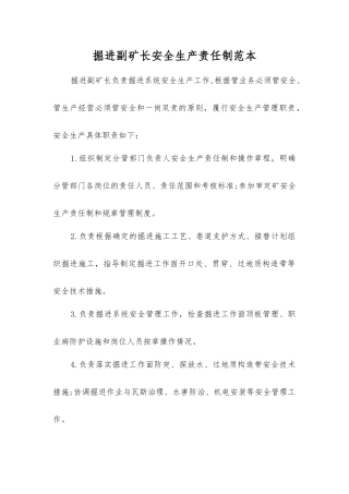掘进副矿长安全生产责任制范本