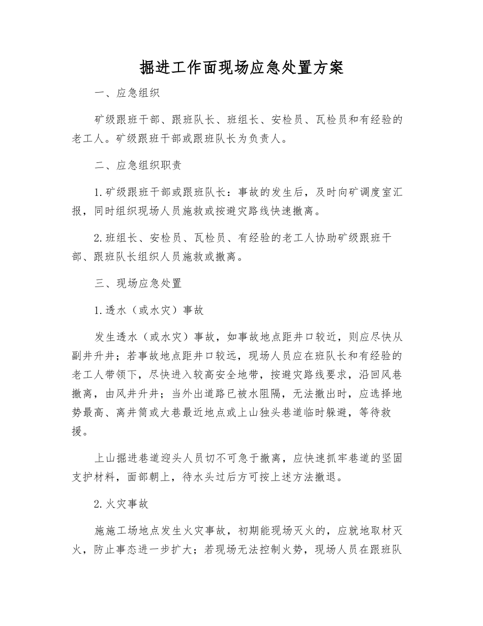 掘进工作面现场应急处置方案_第1页
