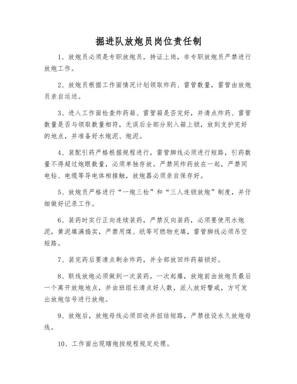 掘进队放炮员岗位责任制_第1页