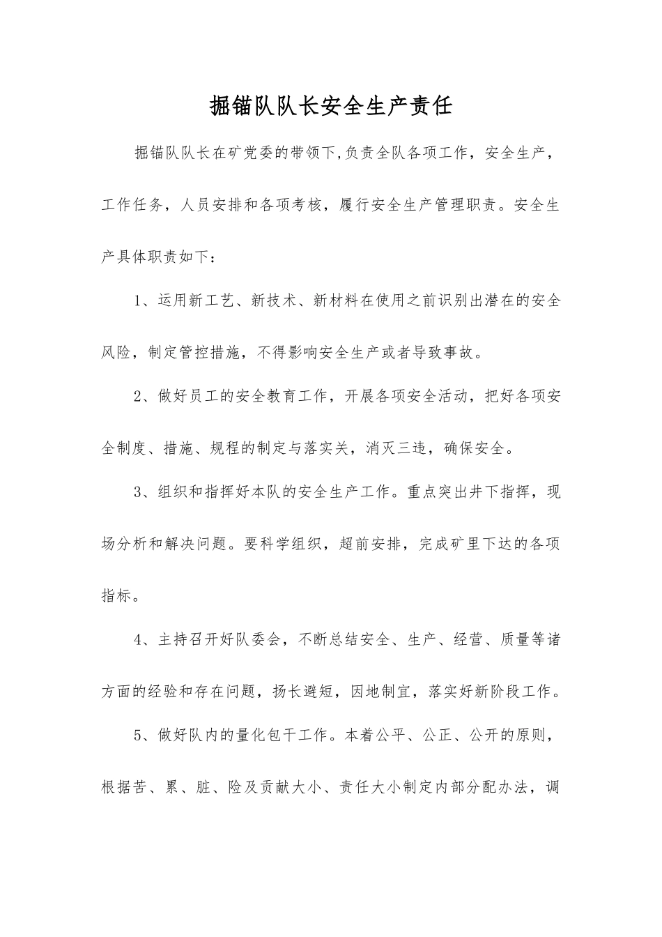掘锚队队长安全生产责任_第1页