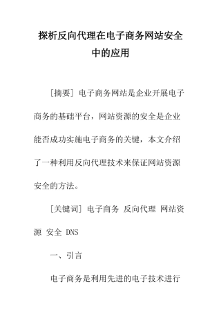 探析反向代理在电子商务网站安全中的应用