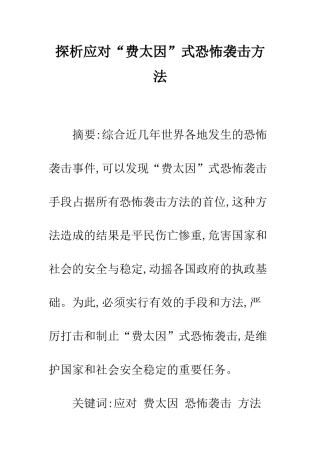 探析应对“费太因”式恐怖袭击方法