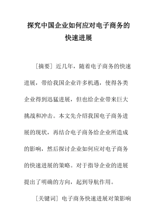 探索中国企业如何应对电子商务的快速发展