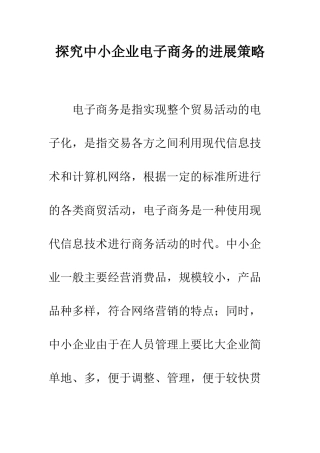 探索中小企业电子商务的发展策略