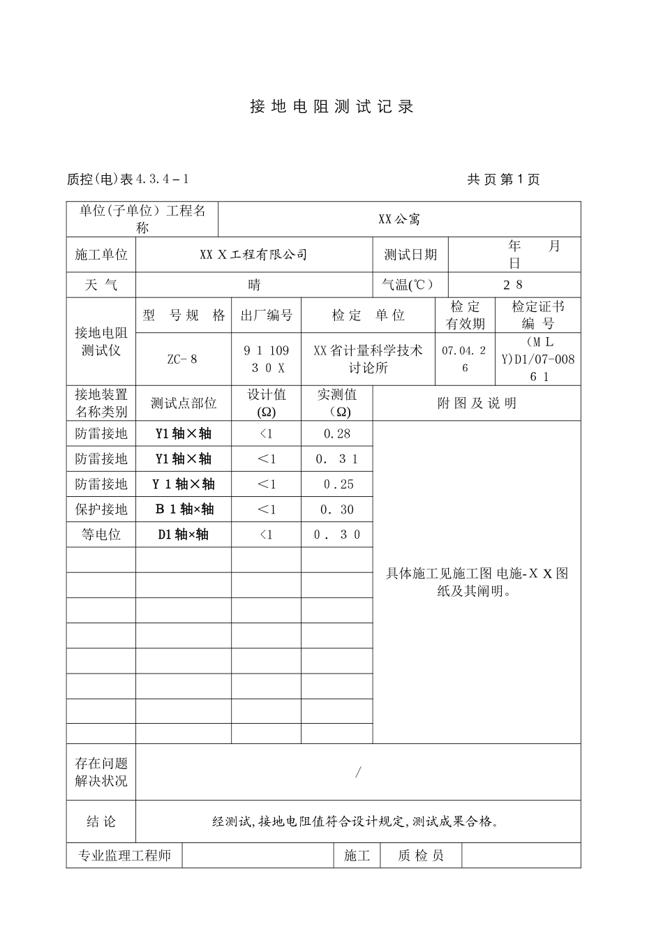 接地电阻测试记录填写范本_第1页