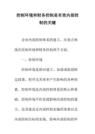 控制环境和财务控制是有效内部控制的关键
