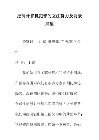 控制计算机犯罪的立法努力及前景展望