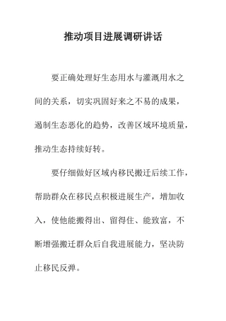 推动项目发展调研讲话--精编范文