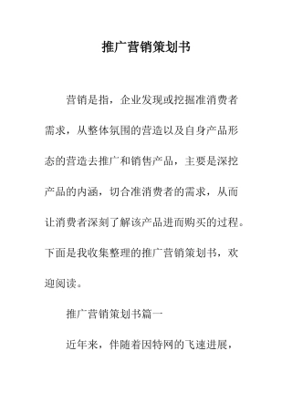 推广营销策划书--精编范文
