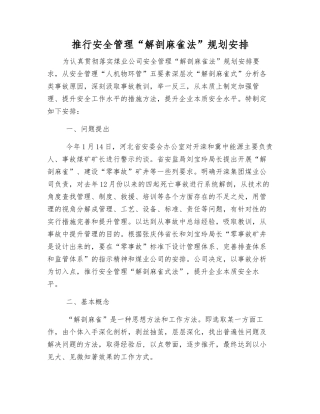推行安全管理“解剖麻雀法”规划安排
