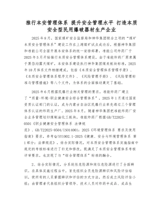 推行本安管理体系-提升安全管理水平-打造本质安全型民用爆破器材生产企业