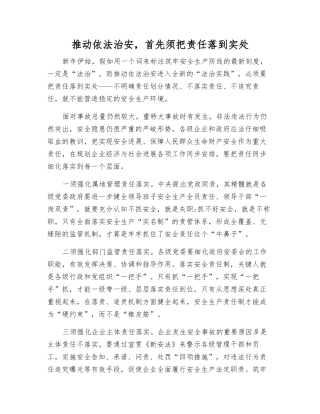 推进依法治安-首先须把责任落到实处