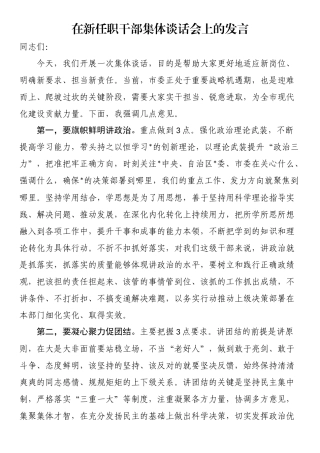 在新任职干部集体谈话会上的发言