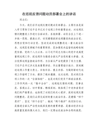 在巡视反馈问题动员部署会上的讲话