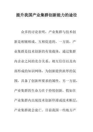 提升我国产业集群创新能力的途径