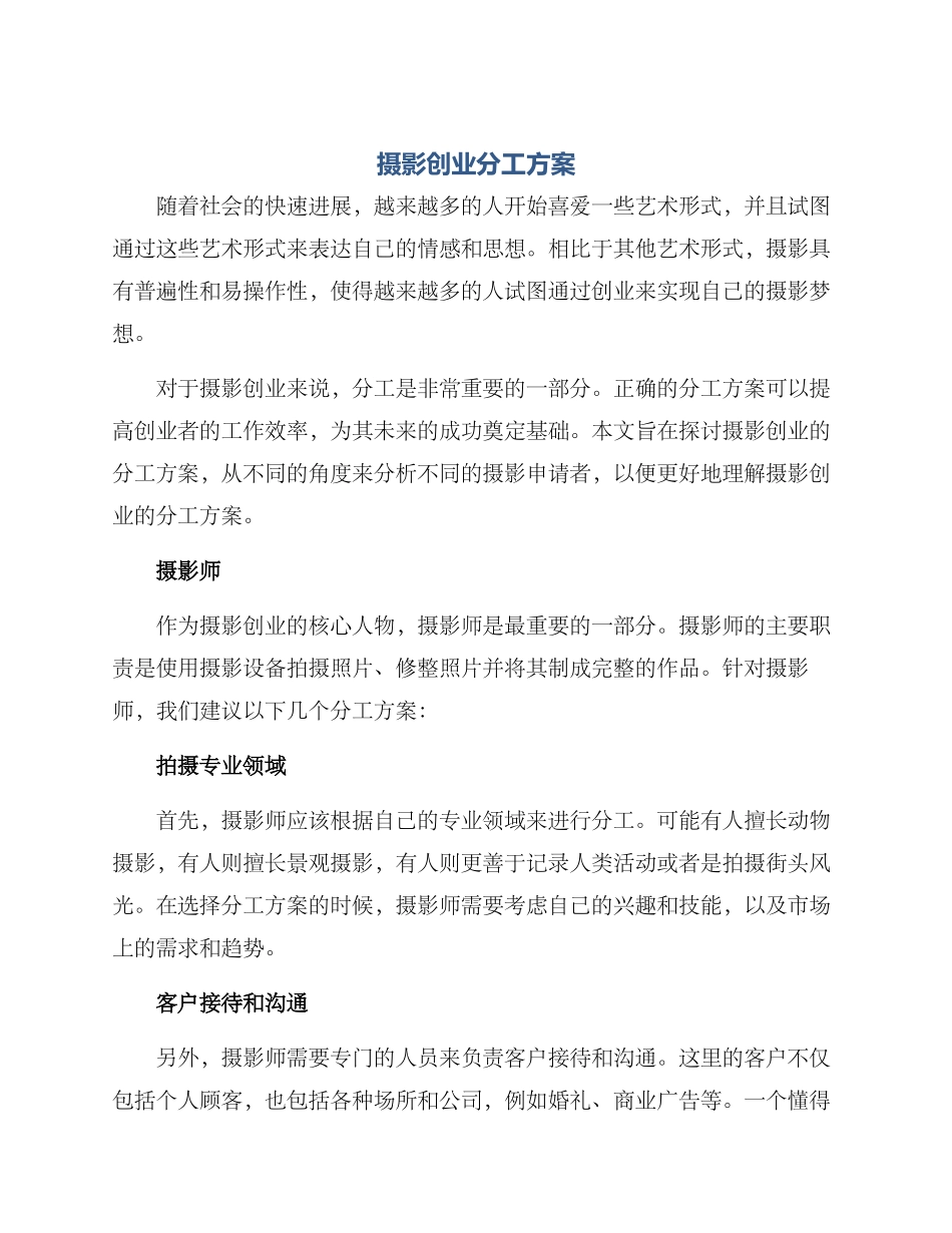 摄影创业分工方案_第1页