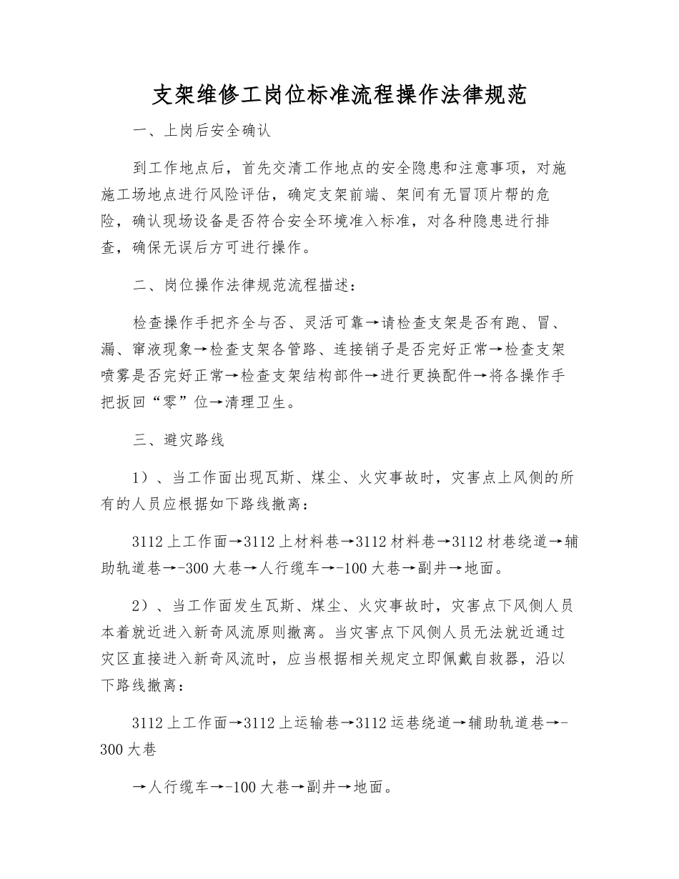 支架维修工岗位标准流程操作规范_第1页