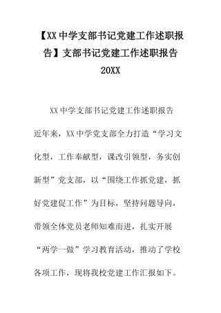 支部书记党建工作述职报告20XX