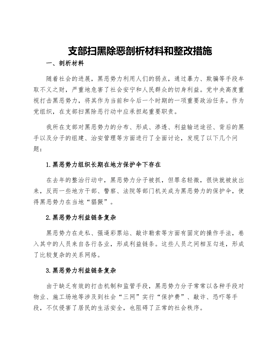 支部扫黑除恶剖析材料和整改措施_第1页