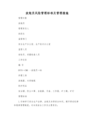 放炮员风险管理标准及管理措施