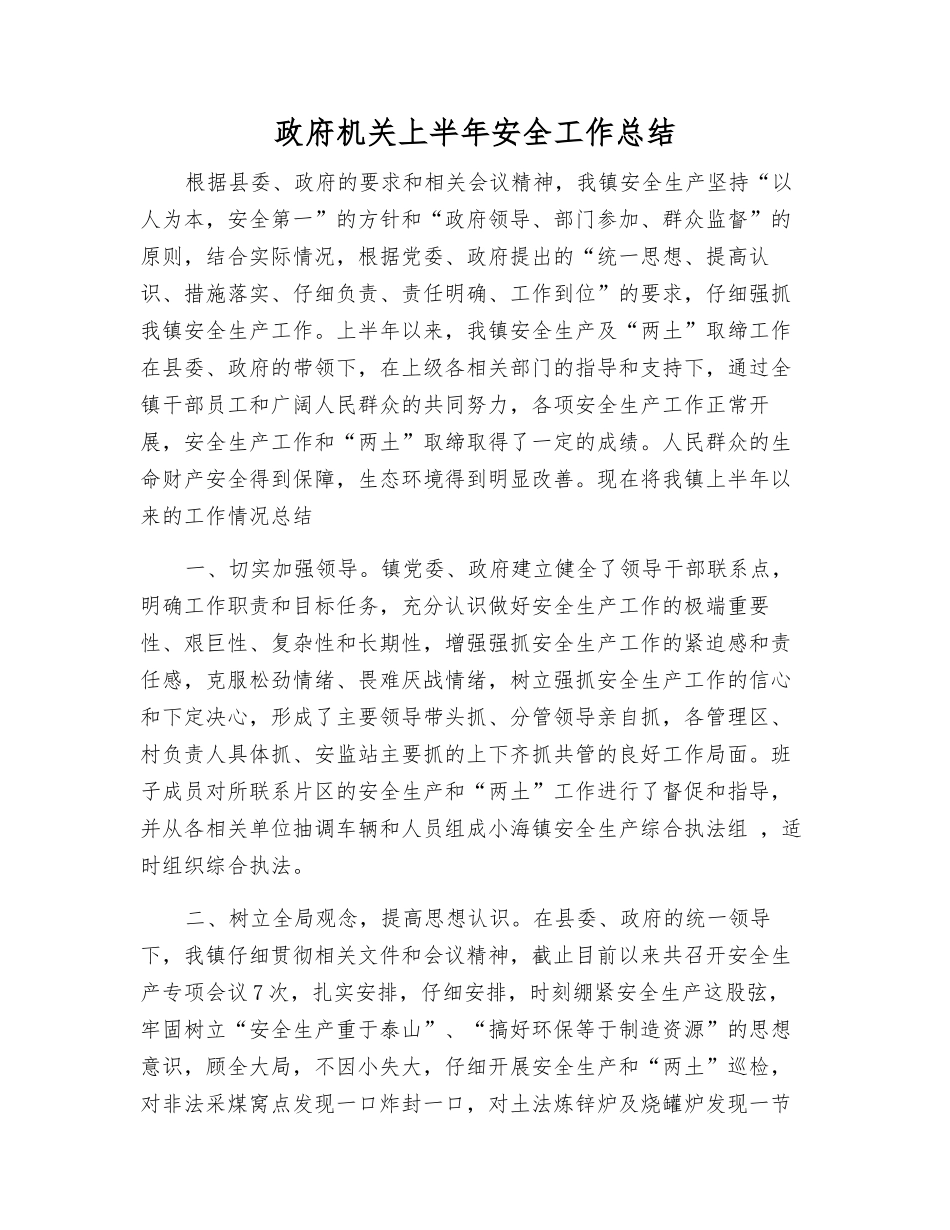 政府机关上半年安全工作总结_第1页