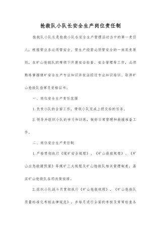 救护队小队长安全生产岗位责任制