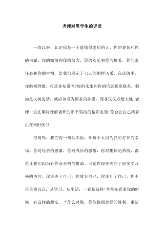 教师对男学生的评语