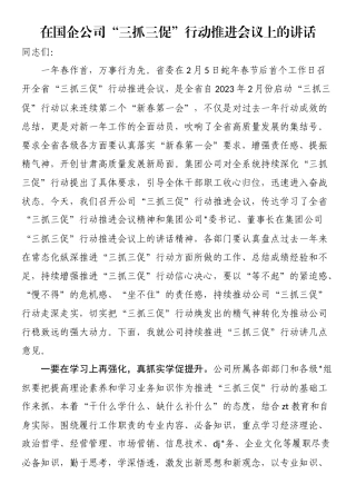 在国企公司“三抓三促”行动推进会议上的讲话