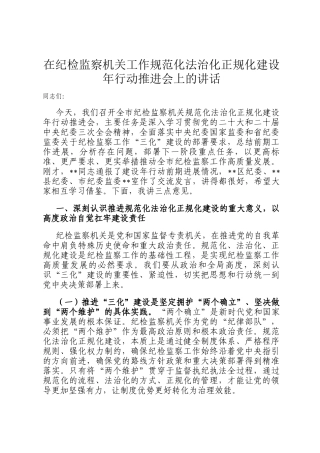 在纪检监察机关工作规范化法治化正规化建设年行动推进会上的讲话