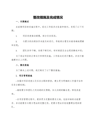 整改措施及完成情况
