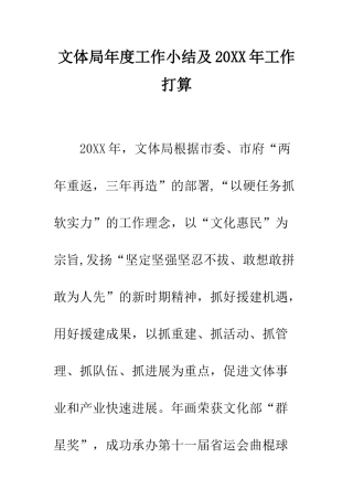 文体局年度工作小结及2025年工作打算--精编范文