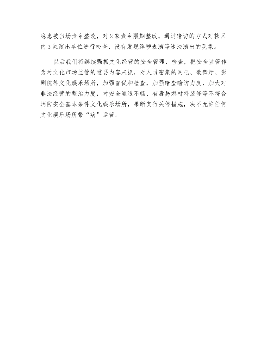 文化市场消防安全和文化市场演出内容安全的工作总结_第2页