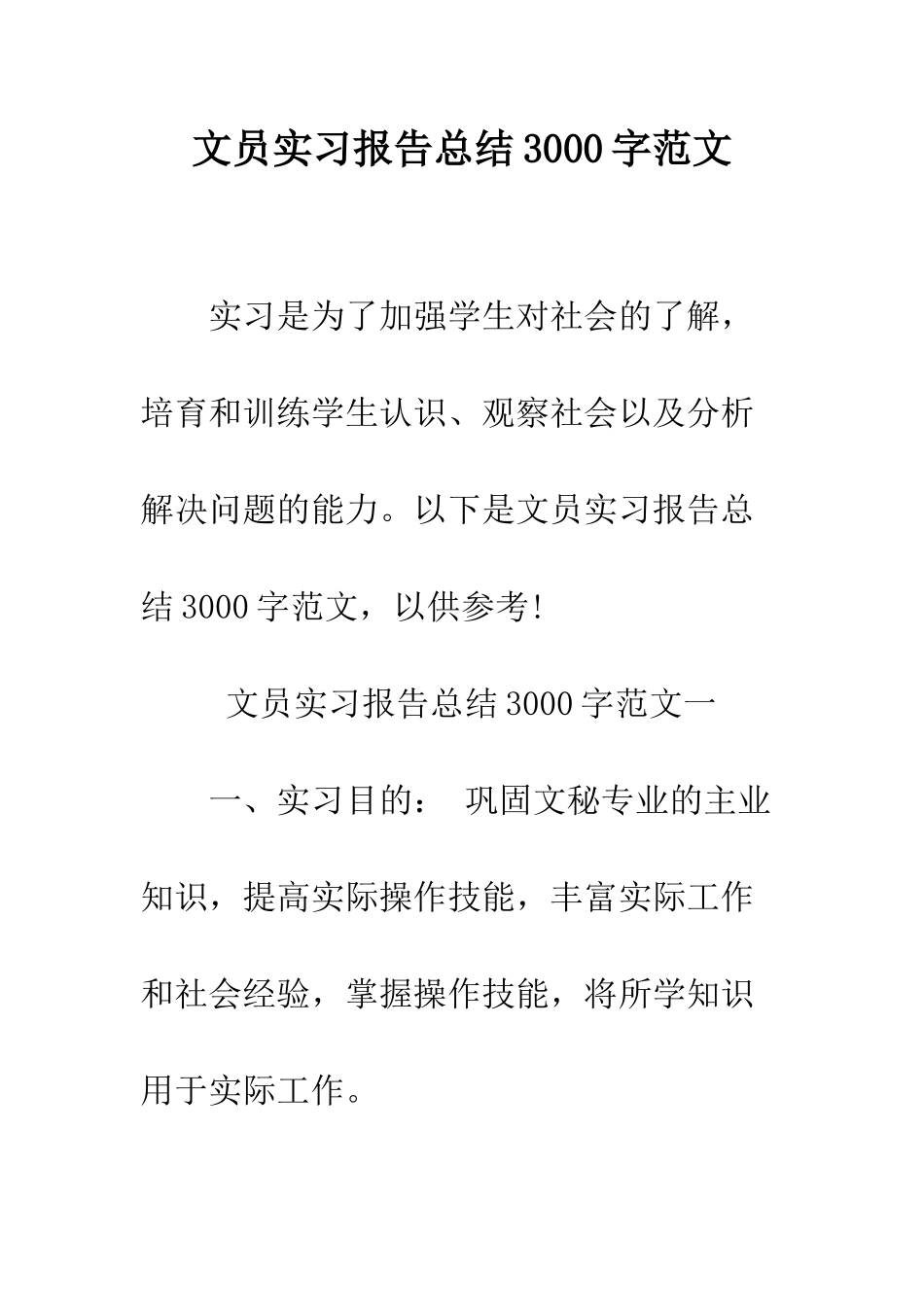 文员实习报告总结3000字范文--精编范文_第1页